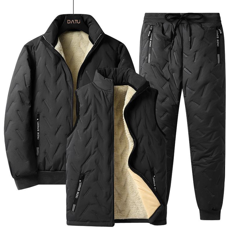 Gilet en polaire d'agneau chaud trois pièces/deux pièces pour hommes, grande taille, automne et hiver, veste + pantalon en coton/veste + pantalon en coton 7XL