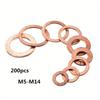 200Pcs Copper Washer Gasket Nut and Bolt Set Flat Ring Seal Assortment Kit with Box M5-M14 for Sump Plugs