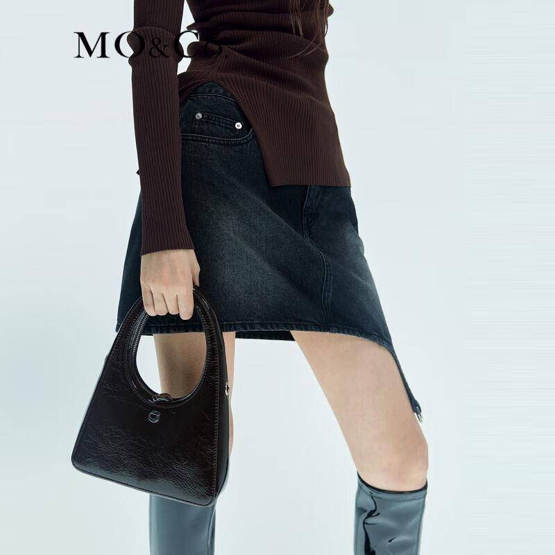 MO&Co. Distressed A-Line High-Waist Denim Skirt
