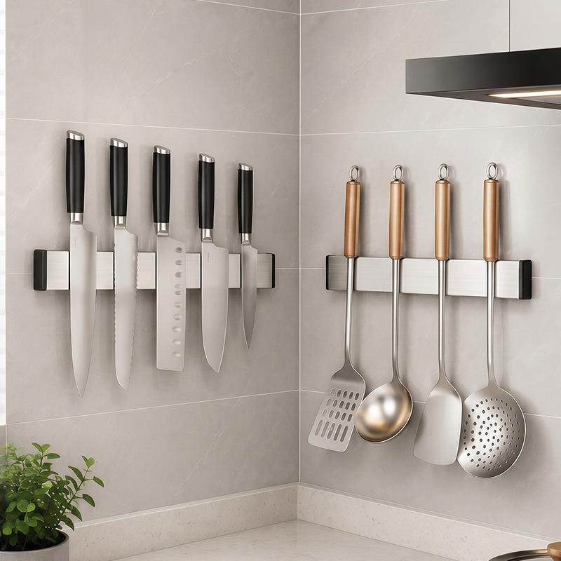 Magnetic Tool Holder Stainless Steel Kitchen Wall-mounted Magnet Tool Storage Non-punching Magnetic Kitchen Knife Rack