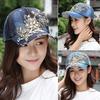 Women's Embossing Flower Denim Baseball Summer Rhinestone Inlaid Jeans Hat
