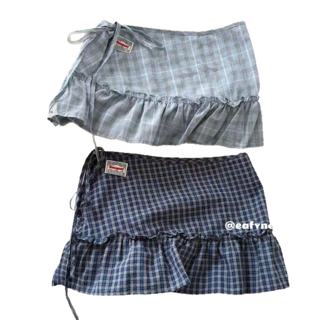 Korean Academy Style Plaid Ruffled High Waist Skirt