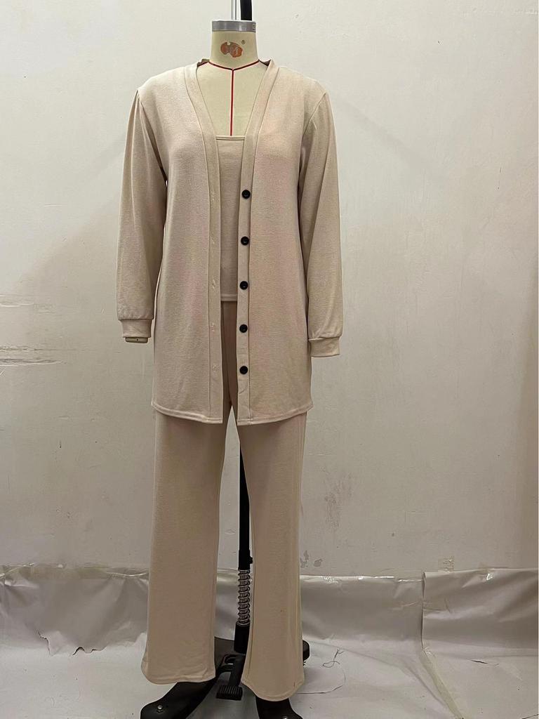2023 Women's Long-Sleeve Solid Color Knitted Three-Piece Suit