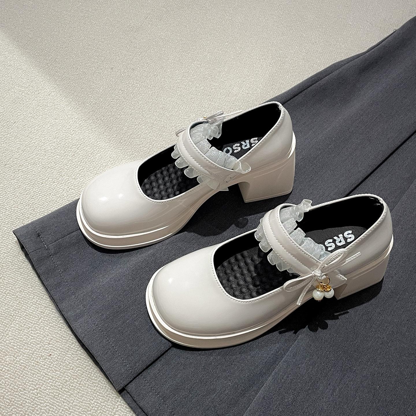 

Черные ретро туфли на толстом каблуке в британском стиле jk из маленькой кожи женские 2025 новая летняя юбка для увеличения роста туфли Мэри Джейн 40 бежевый