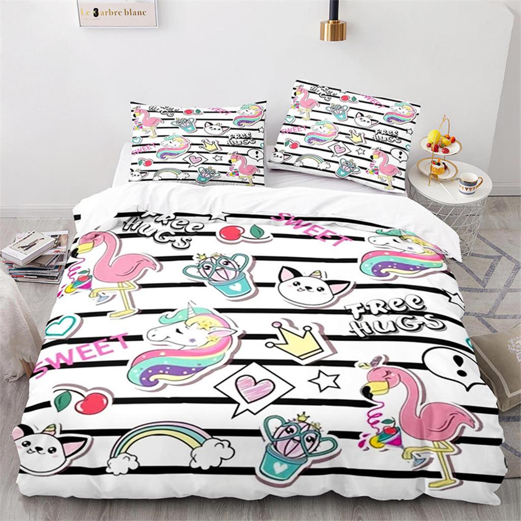 Kids Unicorn Duvet Cover Cartoon Magical Animal Microfiber Cute Rainbow Cat for Children Girls Teen Gifts for Bedroom Decoration