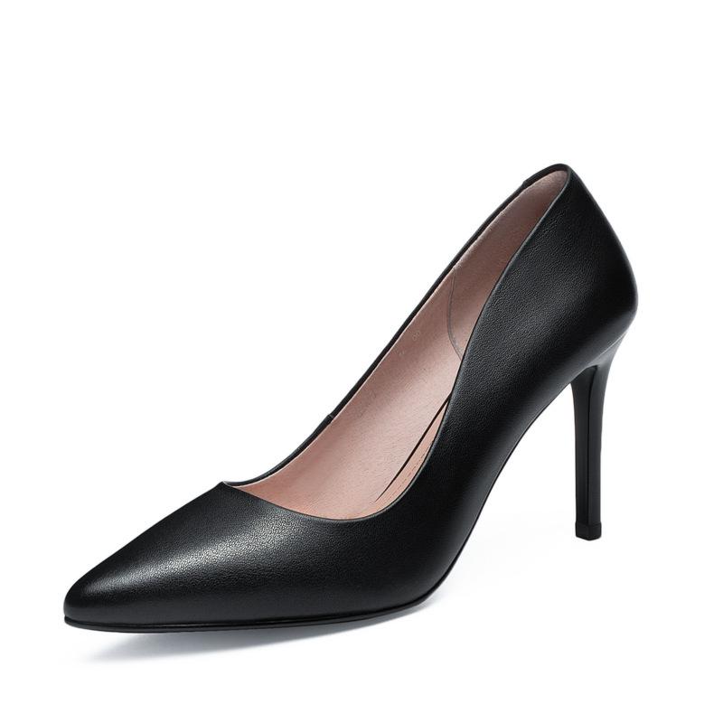  Spring and Summer New First-layer Cowhide Super High-heeled Single Shoes for Women, Pointed Thin Heels, Shallow Commuting Single Shoes for Women