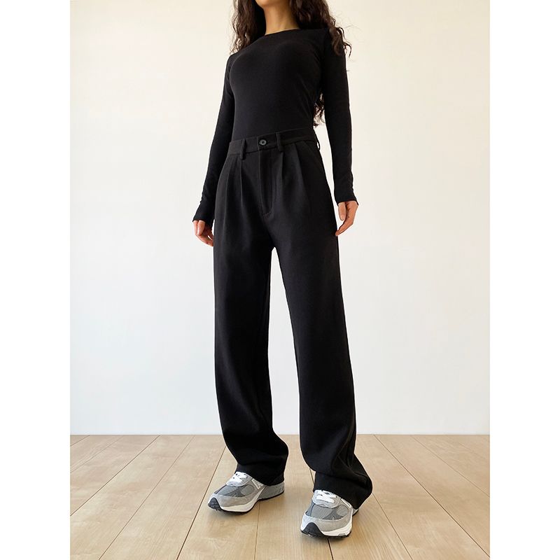 

Swagal Black Thick High Waist Loose-Fitting Mopping Pants Black XS