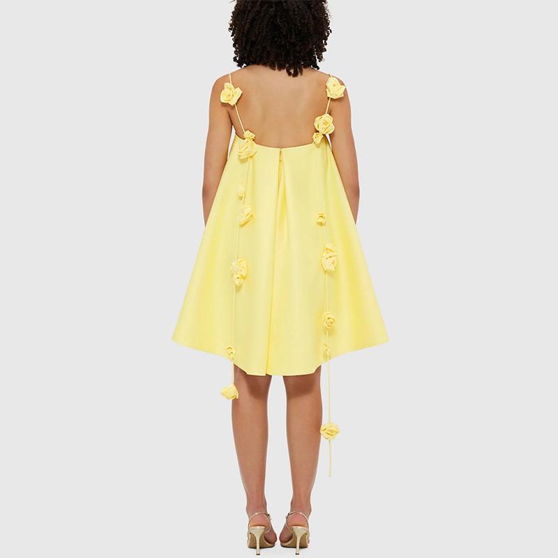3D Květinové Stuhové Halterové Šaty Květinová Ramínka Barevná Ding Volné Dovolená Pláž Hedvábný Satén Ramínková Krátká Spodnička Šaty