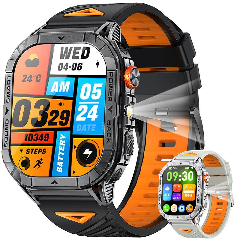 AMOLED Smart Watch K70A BT Calling LED Flashlight 480mAh Large Battery Health Monitoring Men Outdoor Sports Smartwatch