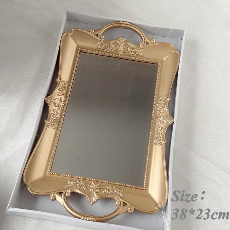 European Style Retro Carved Mirror Exquisite Golden Jewelry Tray Multifunctional Wall Mounted Mirrors for Room Decoration 2025