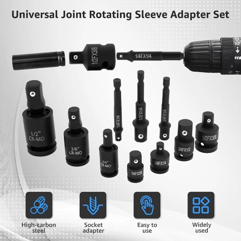10Pcs/Set Universal Drive Socket Sleeve 12 Point Impact Socket Adapter Set Automotive Servic