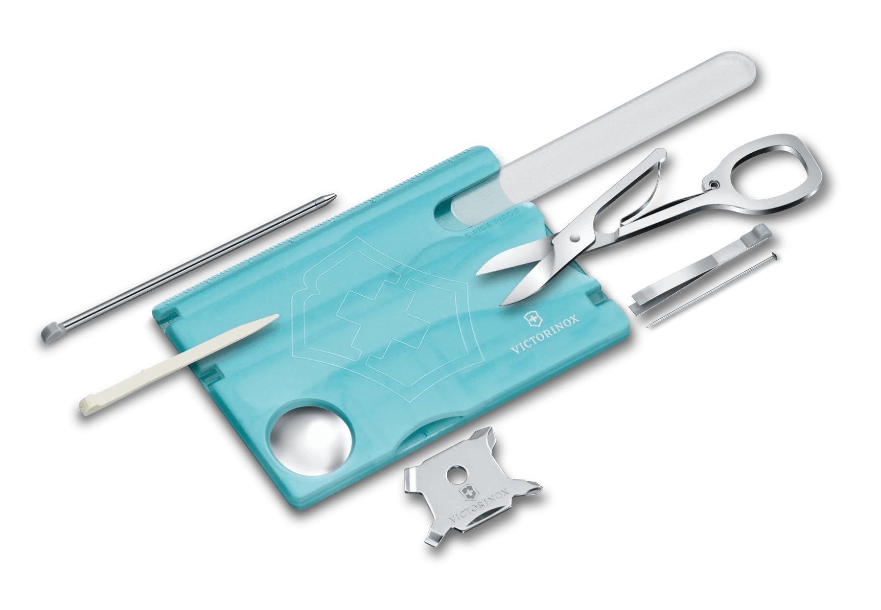 

VICTORINOX SwissCard Уход за ногтями Ледяной синий Прозрачный Ноготь Стекло для ногтей с 13 Экстренными Компактными Инструментами, Полировщик, Ножницы, Функции, Использование, [ ]