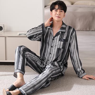 Pajamas Men'S Spring And Autumn Long Sleeve Ice Silk Premium Sense Simulation Silk Men'S Suit Loungewear