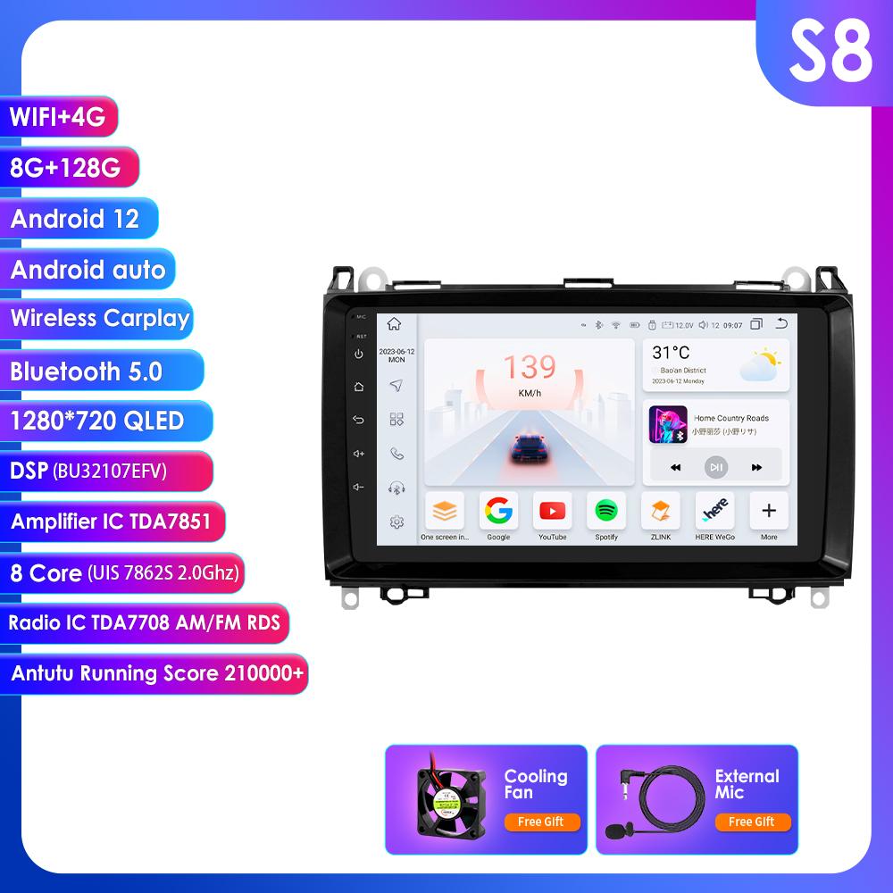 HIzpo 9" Android 13 Wireless Carplay for Mercedes Benz B200 W245 W639 W906 Sprinter Navi GPS 2 Din Car Radio Multimedia Player RDS DSP Bluetooth SWC