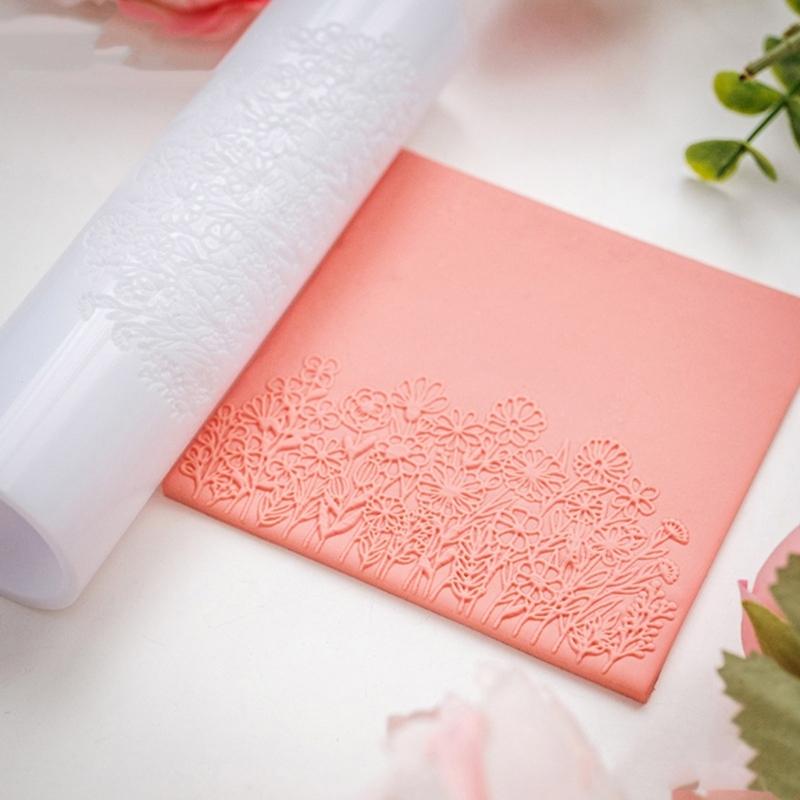 Ergonomic Floral Pattern Clay Embossing Roller For Polymer Jewelry Making Earrings Crafting Supplies Rolling Pin