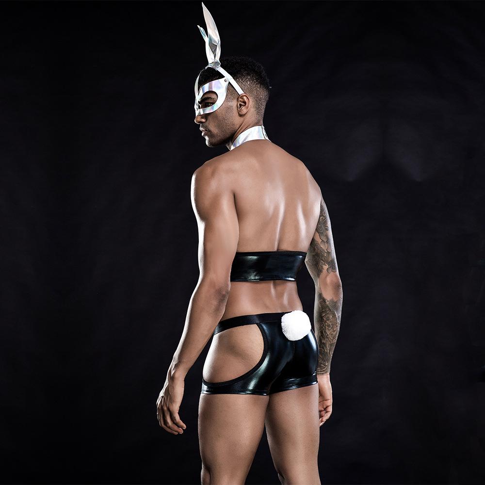 Hot Male Sexy Cosplay Bunny Boy PU Lingerie Costumes Man Night Club Role Play Waiter Uniform Erotic Hormone Rabbit Outfit