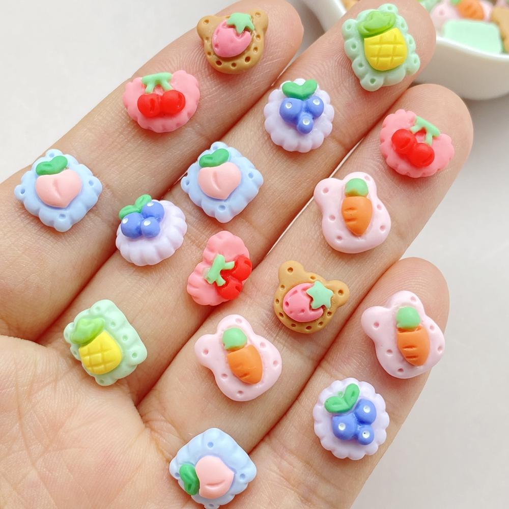 30Pcs Cute Mini Fruit Cherries,strawberry Cookies Nail Art Resin Designer Charms DIY Craft For Nail 3D Decorations Jewelry
