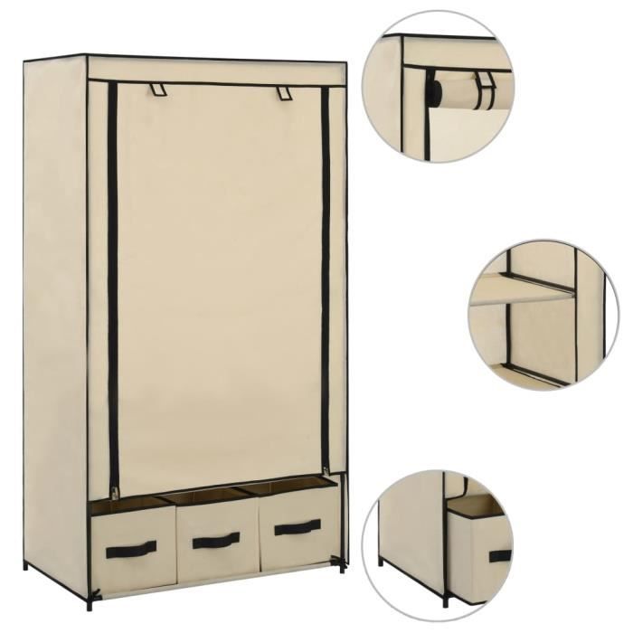Armoire Portable - Crème - Avec 3 Tiroirs - 87 x 49 x 159 cm