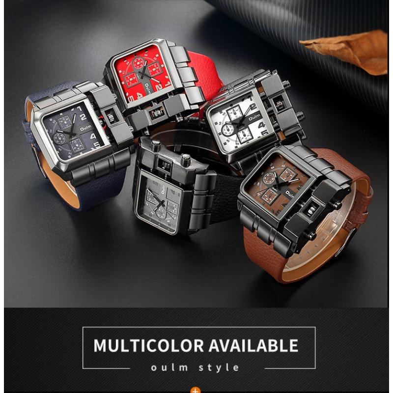 Oulm Męski zegarek kwarcowy z dużą tarczą. Casualowy pasek. Męski zegarek. Kwadrat osobowości