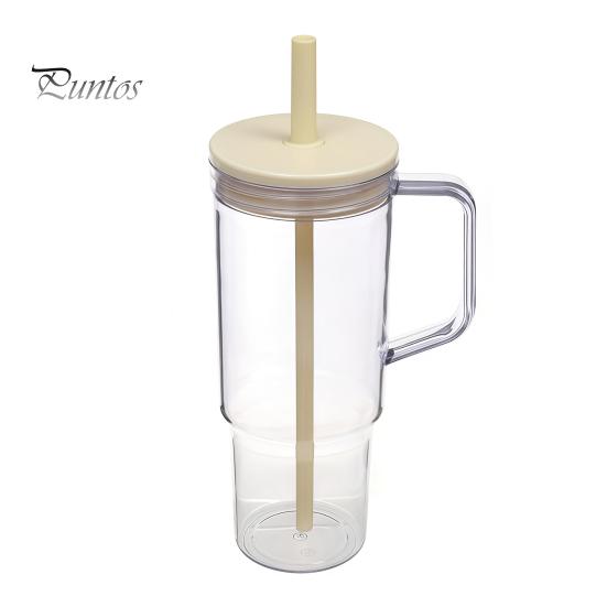 Clear Plastic Water Bottle with Straw And Lid, 40oz Large Capacity Tumbler BPA-free Drinking Cup Handle, Leak Proof Sports for School Travel Reusable