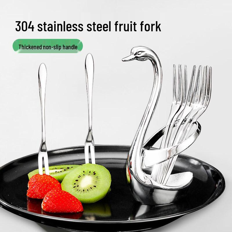 Minuoshi 304 Stainless Steel Fruit Fork Set with Swan Base