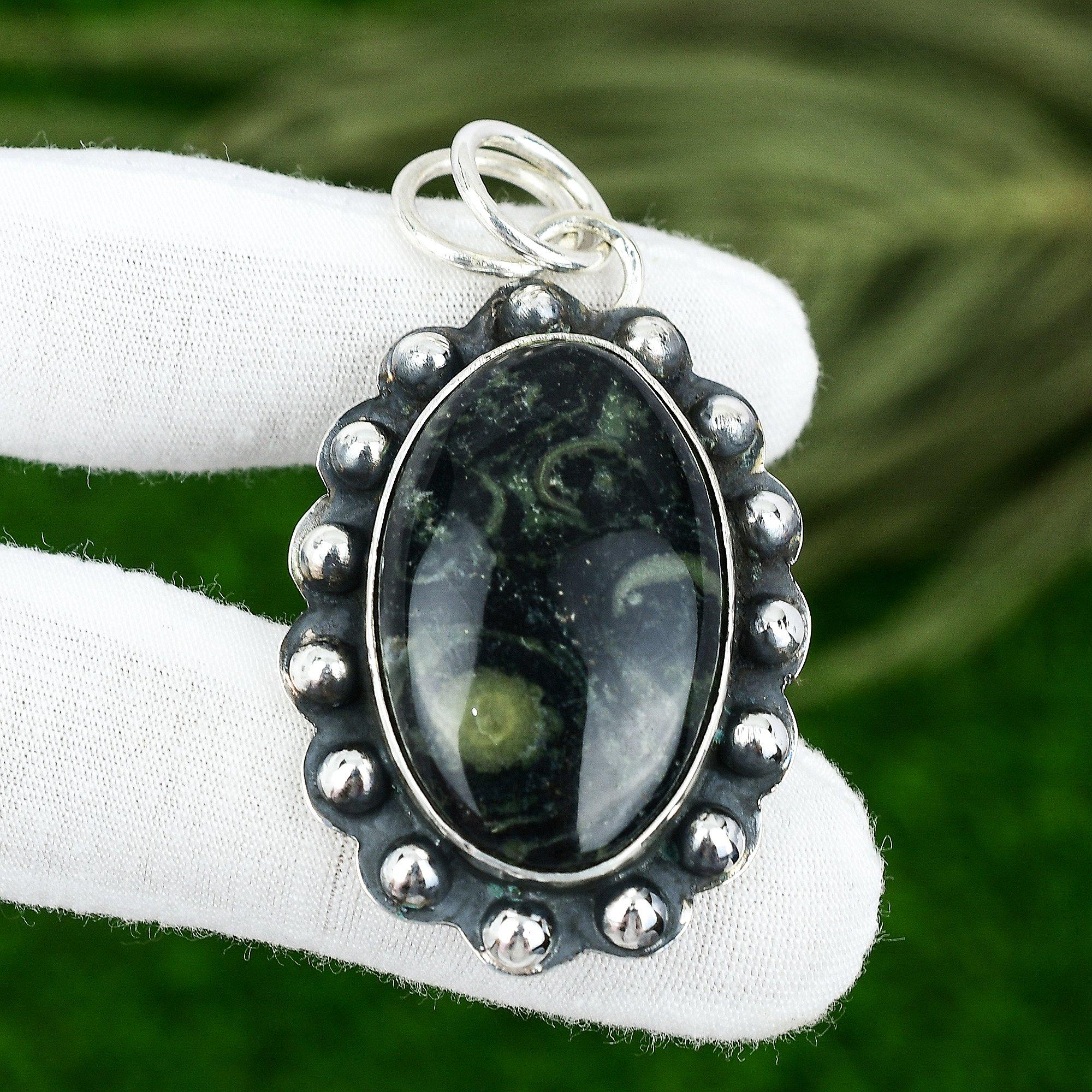 Kambaba Jasper Gemstone Bezel Sister Trendy Art Deco Pendant Jewelry 925 Silver