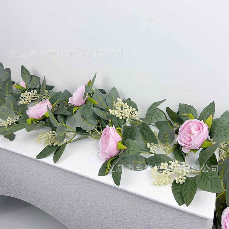 Vigne de Fleurs Artificielles à Suspendre au Mur, Plante Verte Artificielle, Camélia, Feuilles Vertes, Baies, Vignes, Décoration de Plafond pour Mariage et Maison