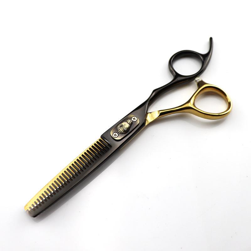Black and Gold Wolf Head Hairdressing Scissors Set: Straight, Serrated, and Thinning Shears