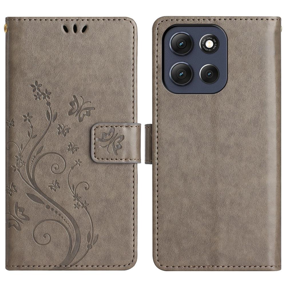 For Motorola Moto G56 5G Leather Wallet Case Butterfly Flower Imprint Phone Cover with Strap