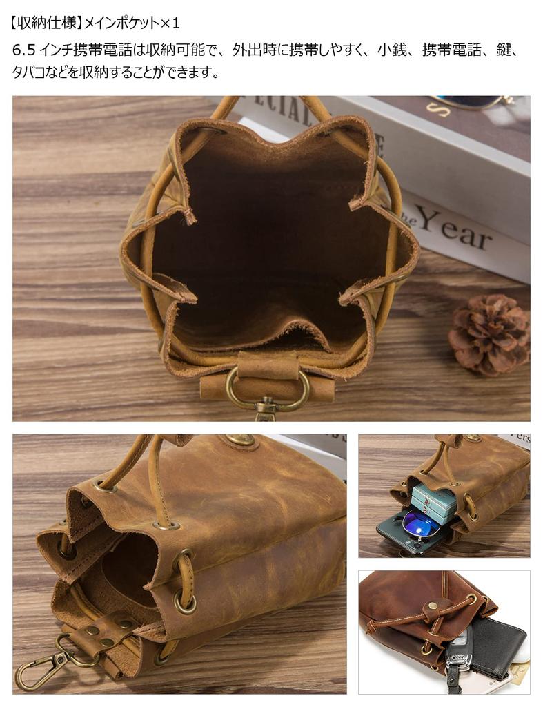 Whatna Natural Thick Cowhide Leather Coin Purse Coin Case Genuine Leather Mini Sacoche Carabiner Pouch Belt Loop Holds inch iPhone Drawstring Pouch