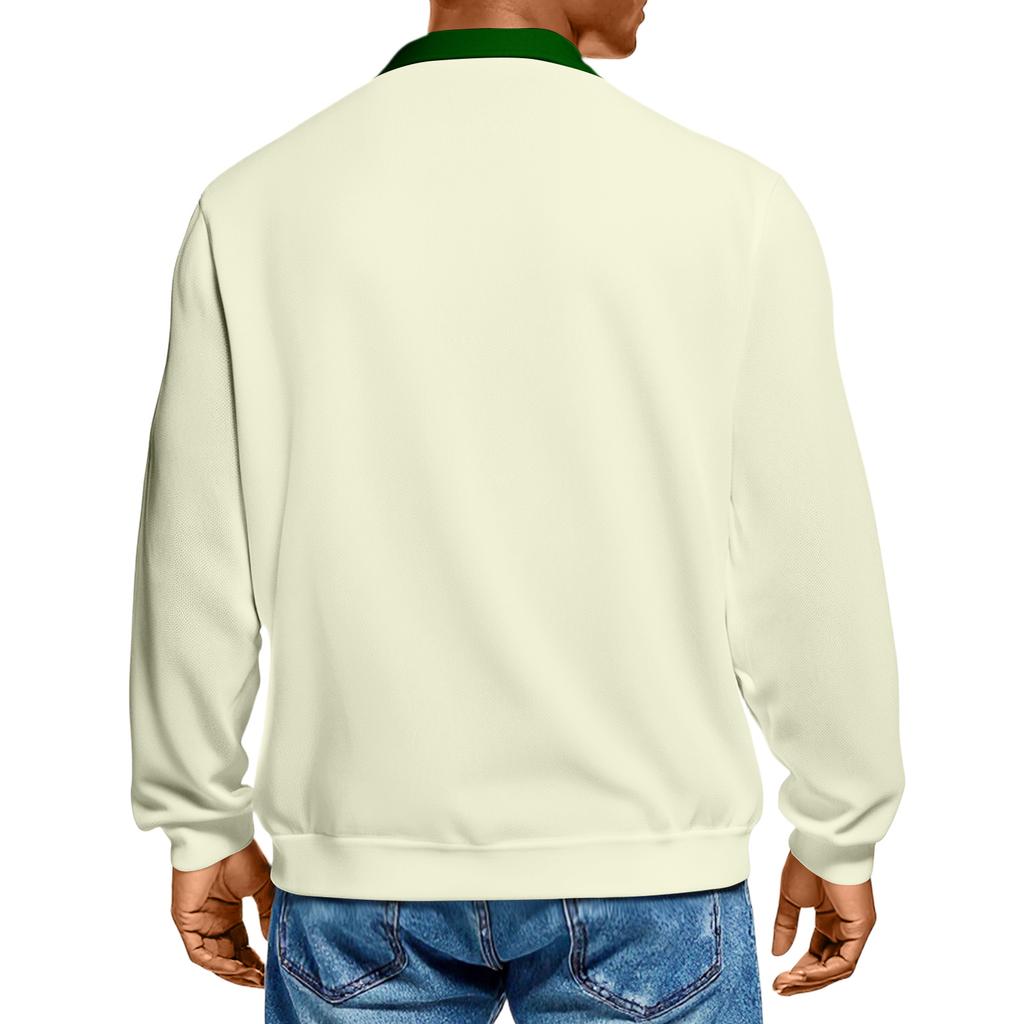 Men's Casual Color-Block Collared Long-Sleeve Knit Base Layer Top
