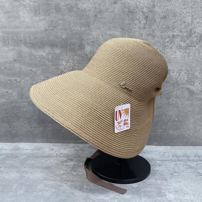 25 Spring And Summer Oversized Lampshade Straw Hat Surround Strap Large Brim Hat Women Can Tie Ponytail Cover Face Sun Hat