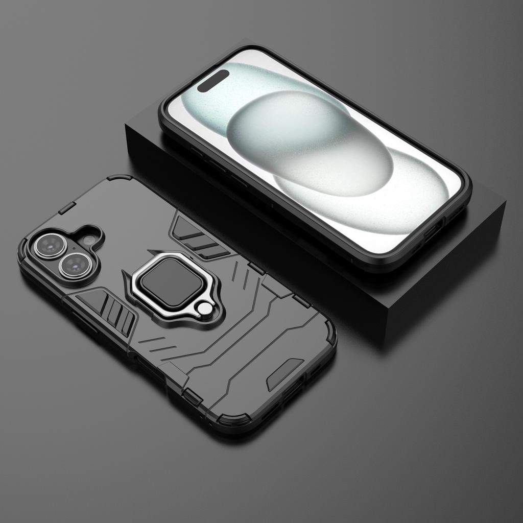For iPhone 16 Case PC+TPU Ring Holder Kickstand Phone Armor Cover