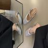 2025 new hollow woven bag head slippers women's low-heeled cool slippers one word with thick heel large size half-drag sandals women