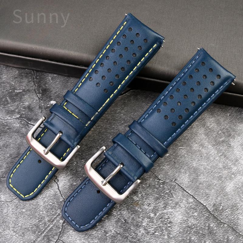 For Citizen Blue Angel 22 23mm Steel Needle Buckle Yellow Line Air Eagle At8020 Jy8078 Men's Arc Genuine Leather Watchbands