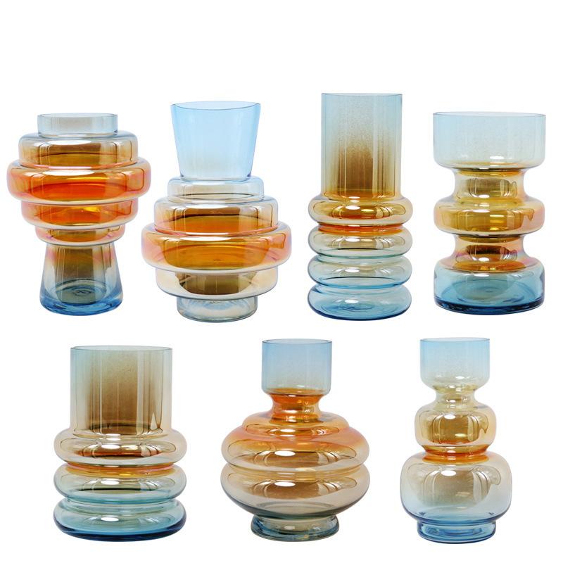 Glass Vase Gradient Color Clear Glass Bottles Flower Arrangement Accessories Hydroponics Terrarium Flower Vase Home Decoration