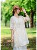 2026 Spring/Summer Women's Elegant Chinese-Style Embroidered Asymmetrical Ramie Shirt with Tie-Up and Round Neck.