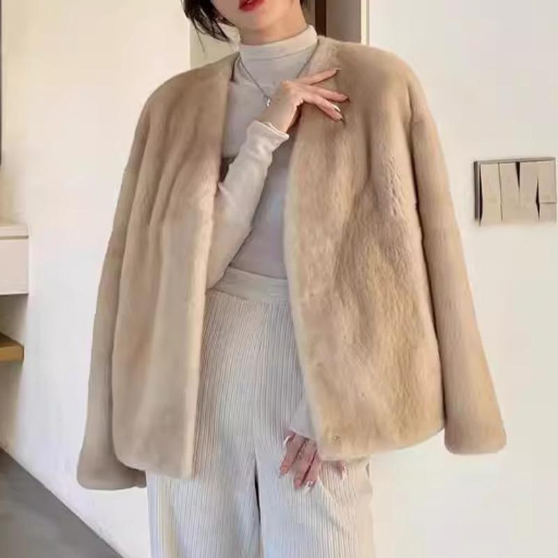 Podzimní a zimní nový dámský módní kabát z umělé kožešiny s výstřihem do V