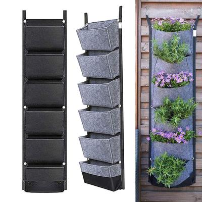 6 Pocket Vertical Wall Planter Hanging Garden Grow Bag for Indoor Outdoor Yard Fence Balcony Felt Flower Pots