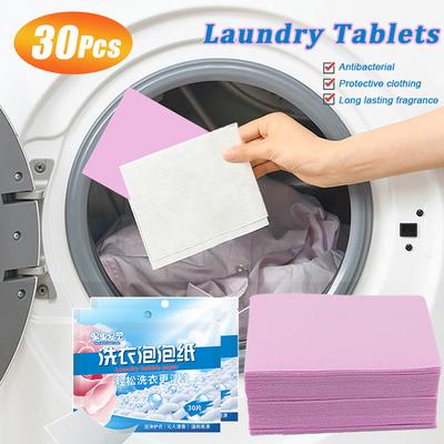 30Pcs Wäsche Tabletten Starke Dekontamination Waschmittel Blatt Unterwäsche Kleidung Reinigung Waschmittel Wäsche Blase Papier