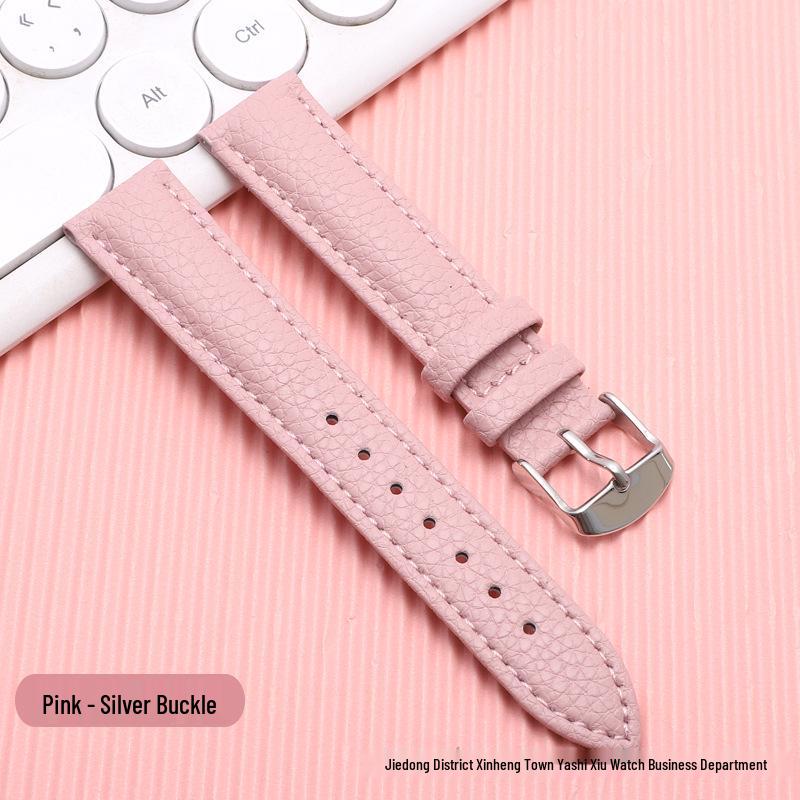 Hochwertiges echtes Leder Lychee-Muster Uhrenarmband, Weich beidseitig, Business-Stil, Erhältlich in mehreren Farben, Größen 10-24mm 19mm white