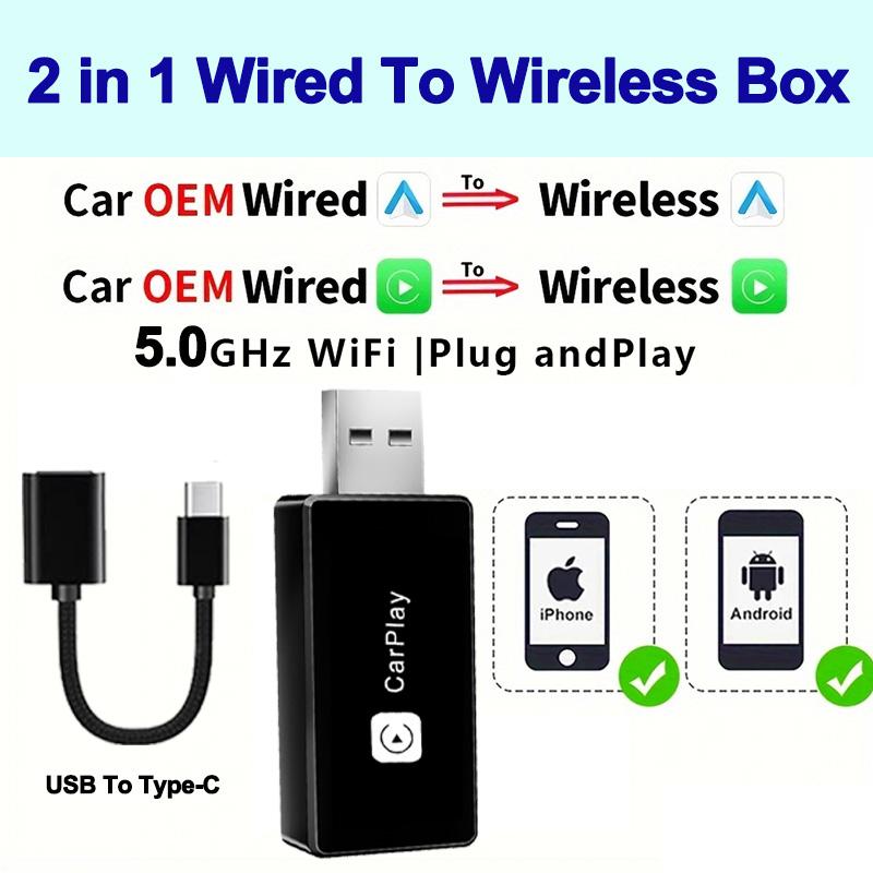 

2 в 1 беспроводной CarPlay Dongle беспроводной Android Auto Box USB/Type-C WIFI для автомобильного радио с проводной CarPlay интеллектуальной системой автомобиля