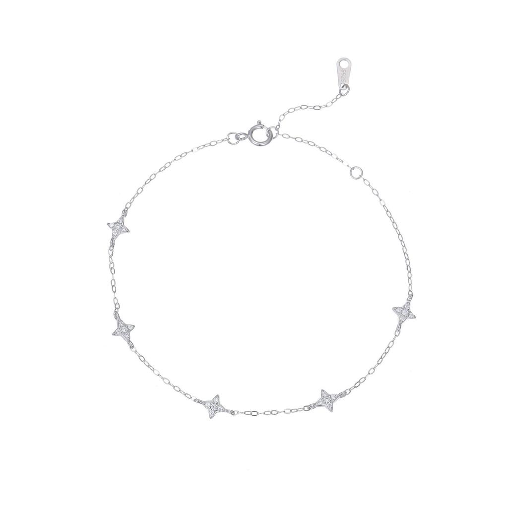 S925 Silver Four-Pointed Star Bracelet with Diamond Inlays - High-End Fashion Jewelry for Women