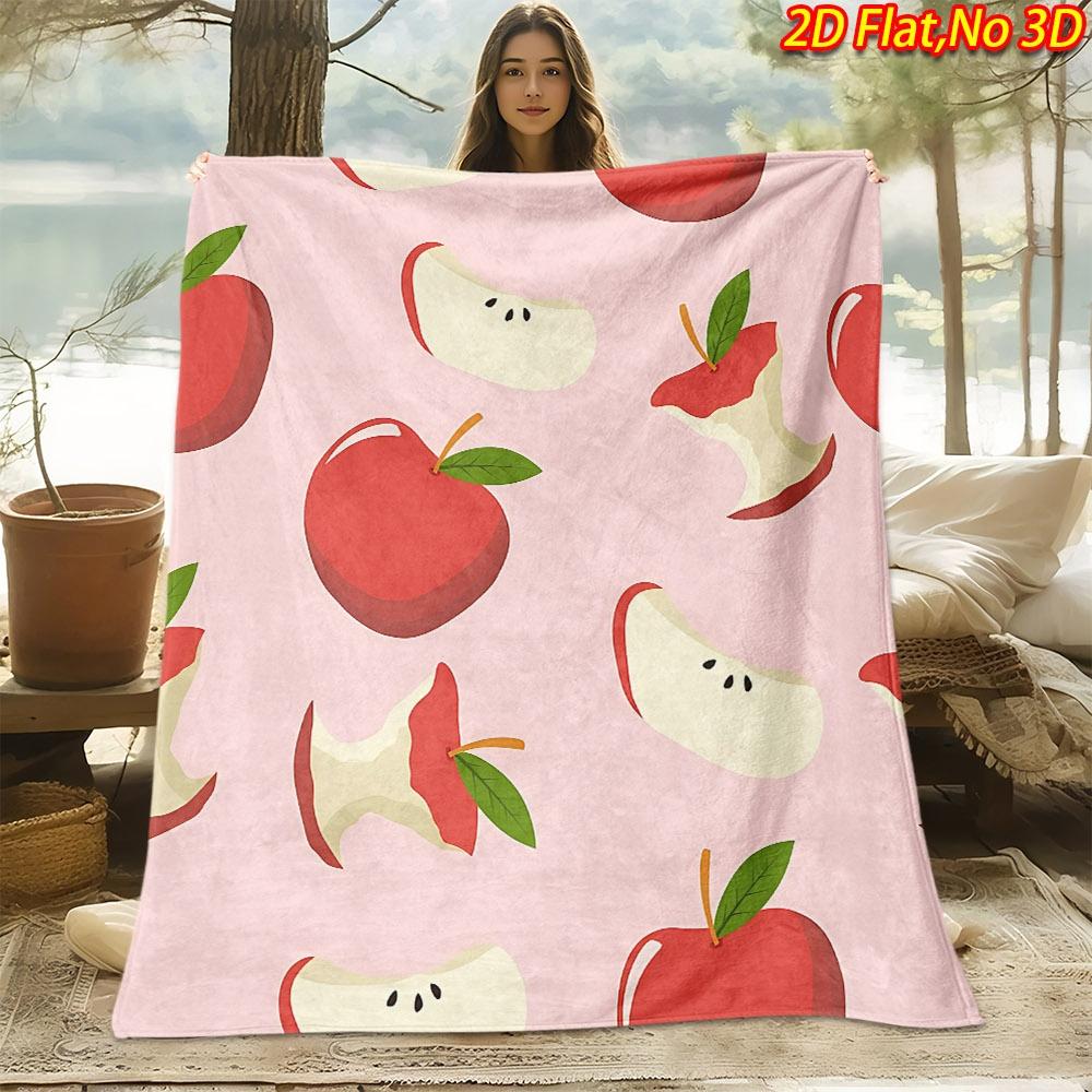 1pc 2D Flat Printing Spring & Summer New Arrival Red Apple Themed Digital Print Blanket, Suitable for All Seasons, Casual Throw Blanket, 100% Polyeste