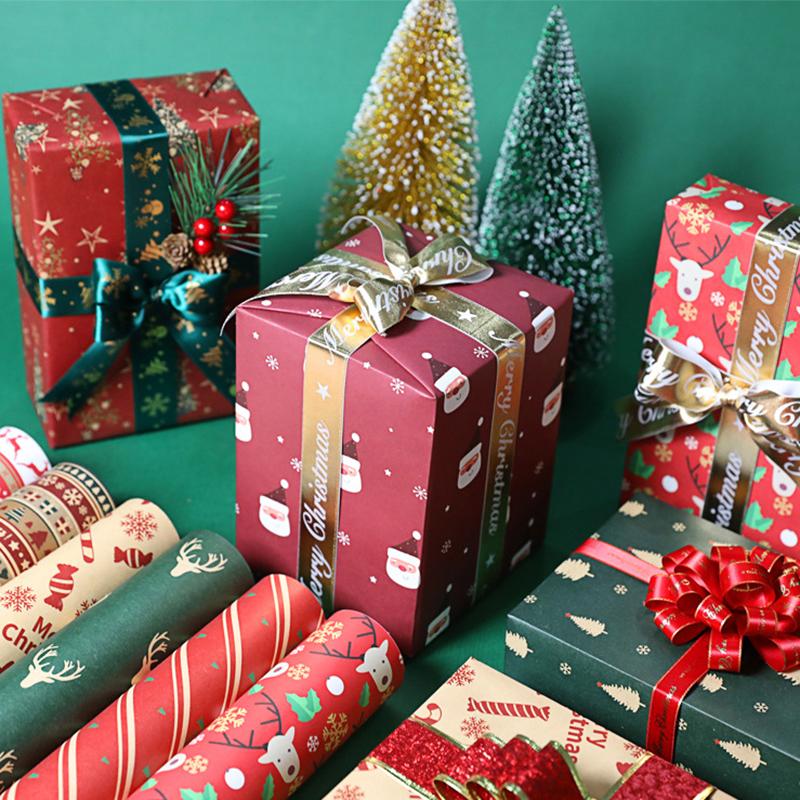 100Cm×70Cm Christmas Wrapping Paper Christmas Eve Gift Box Decoration Paper Children'S Christmas Vintage Kraft Paper