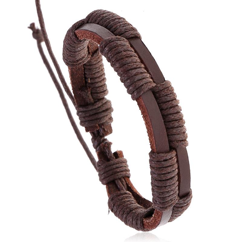 Retro Woven Cowhide Bracelet Simple Pull Adjustment Cross Bracelet Handrope Personalized Jewelry Gift