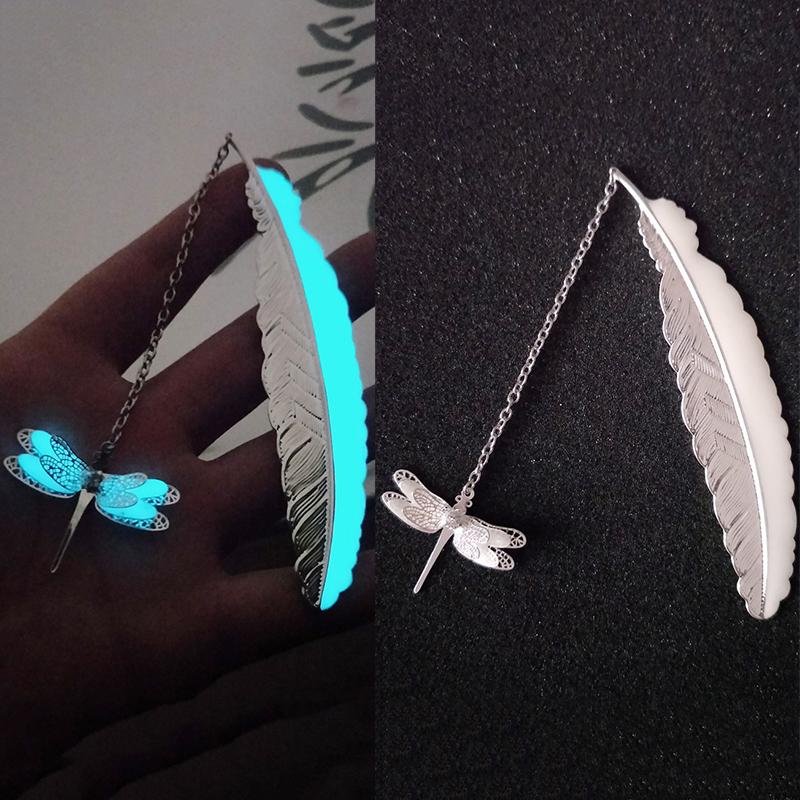 Cute Luminous Metal Feather Bookmarks Kawaii Butterflies Owl Dragonflies Book Marks For Teachers Gift Beautiful Book Accessories