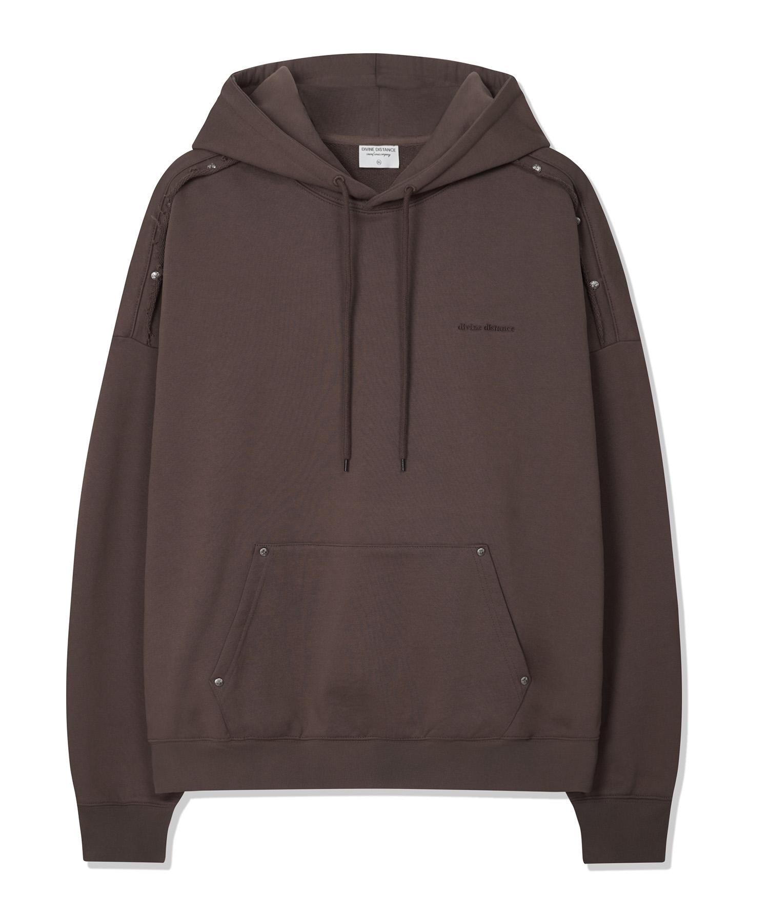 Divine Distance Cutoff Rivet Crop Hoodie [Brown] M