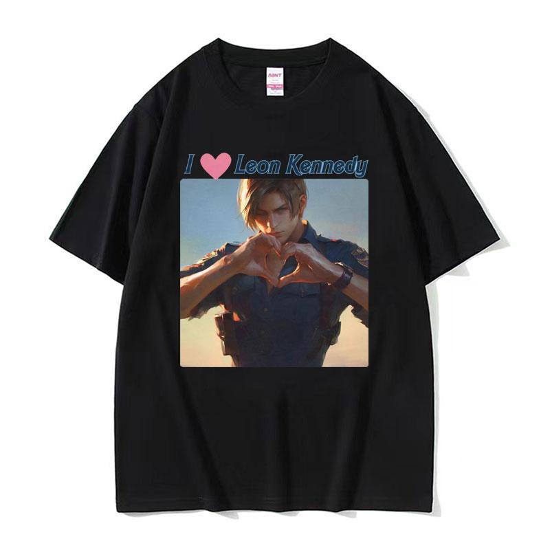 I Heart Leon Kennedy Potisk Trička Pánské Dámské Oblečení Móda Vintage Tričko Pánské Oversized Bavlna Krátký Rukáv Tričko Top