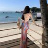 Pure Desire Style Print Slim-fit Hip-wrapped Backless Suspender Dress Women's Bohemian Seaside Vacation Beach Dress